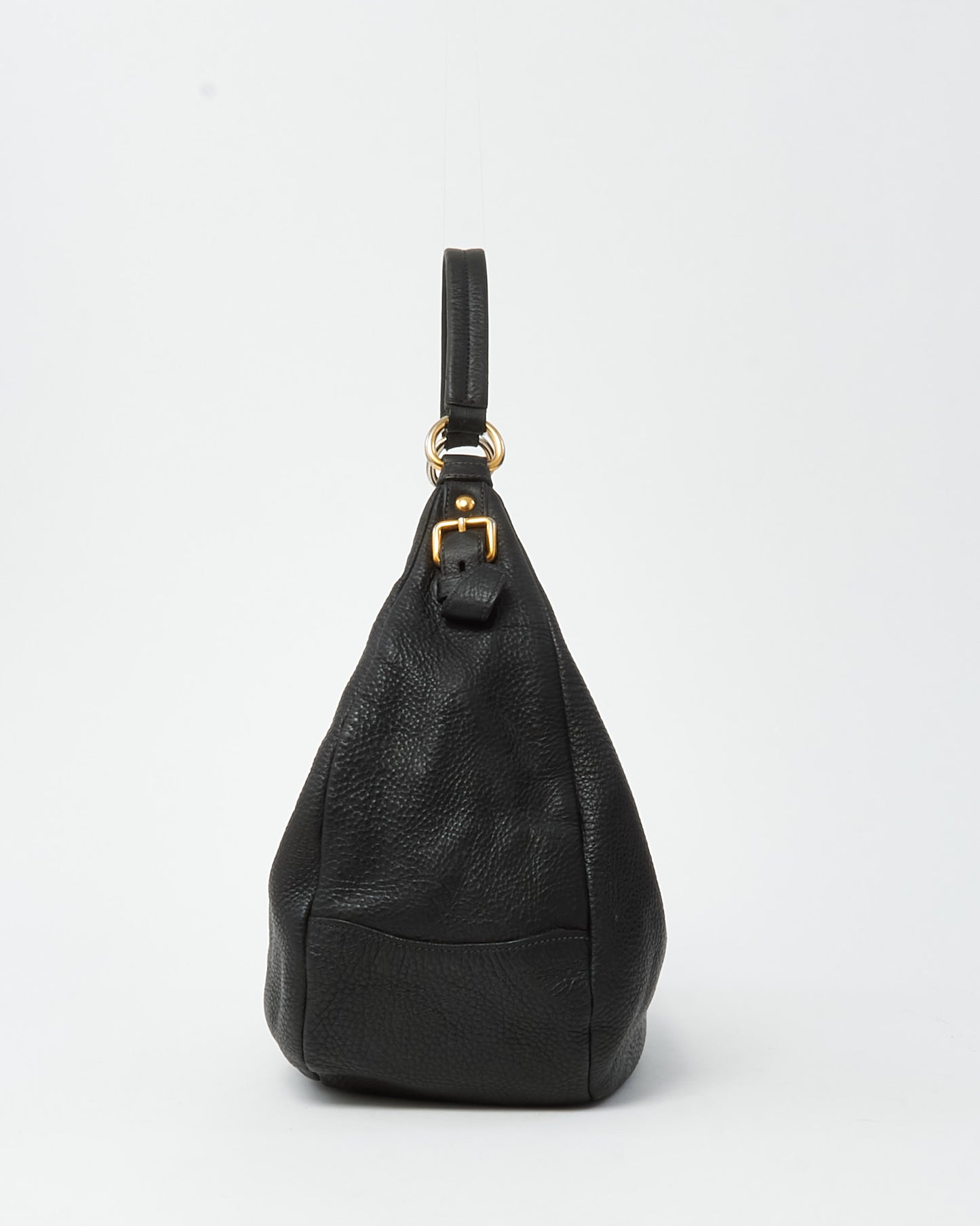 Prada Black Daino Leather Buckle Hobo Shoulder Bag