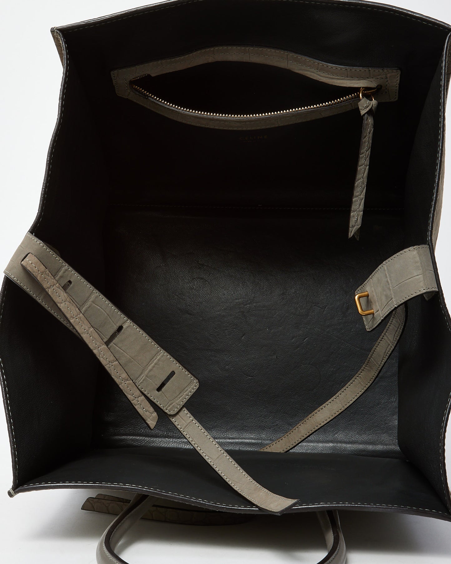 Celine Grey Croc Embossed Stamped Nubuck Suede Phantom Luggage Tote Bag