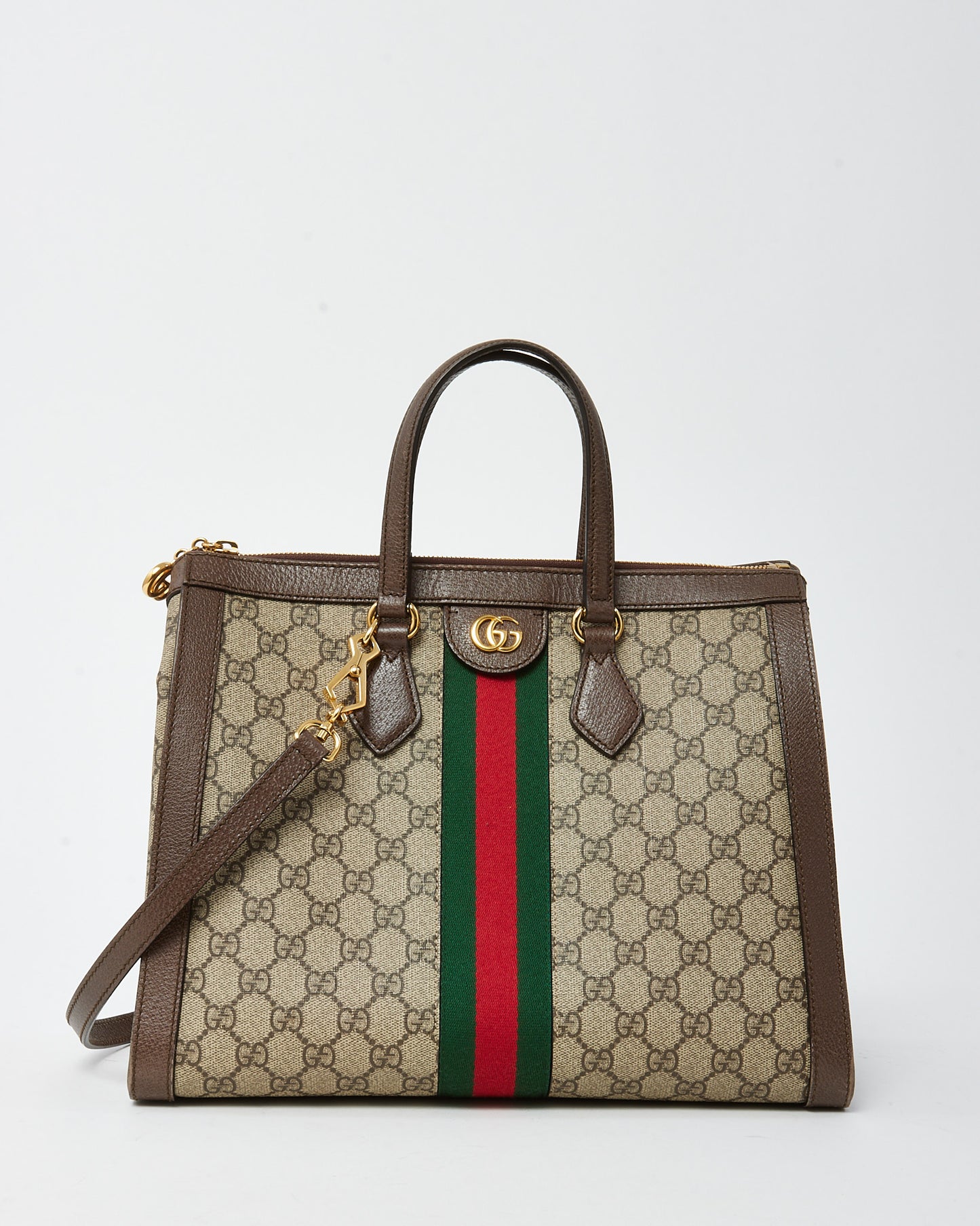Gucci Brown and Beige Monogram GG Supreme Coated Canvas Medium Ophidia Tote with Strap