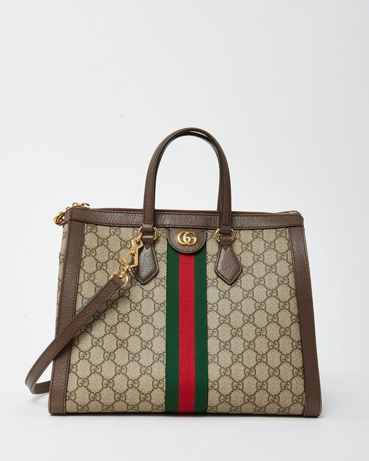 Gucci Brown and Beige Monogram GG Supreme Coated Canvas Medium Ophidia Tote with Strap
