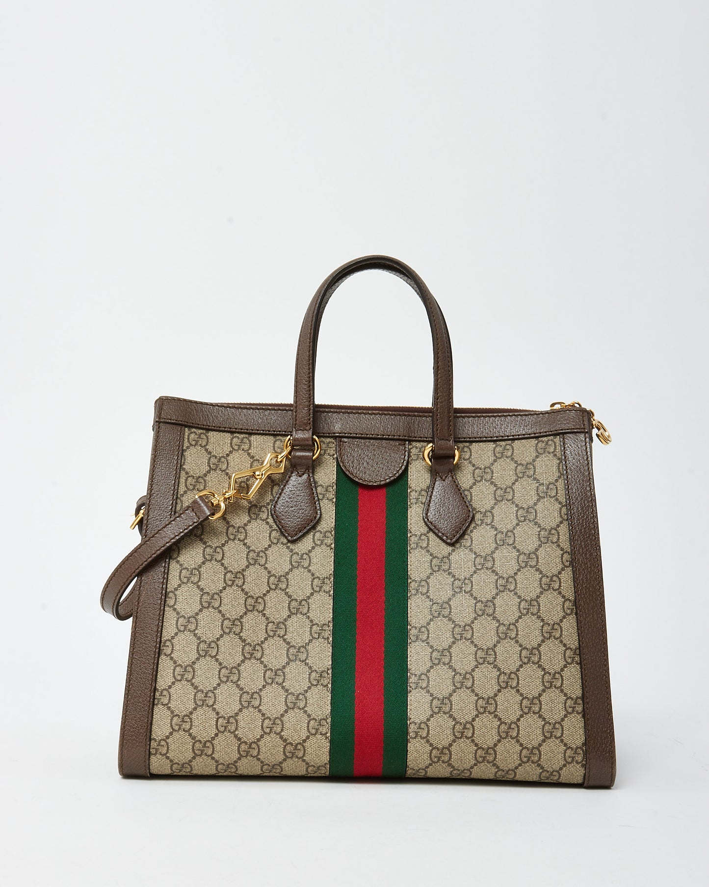 Gucci Brown and Beige Monogram GG Supreme Coated Canvas Medium Ophidia Tote with Strap