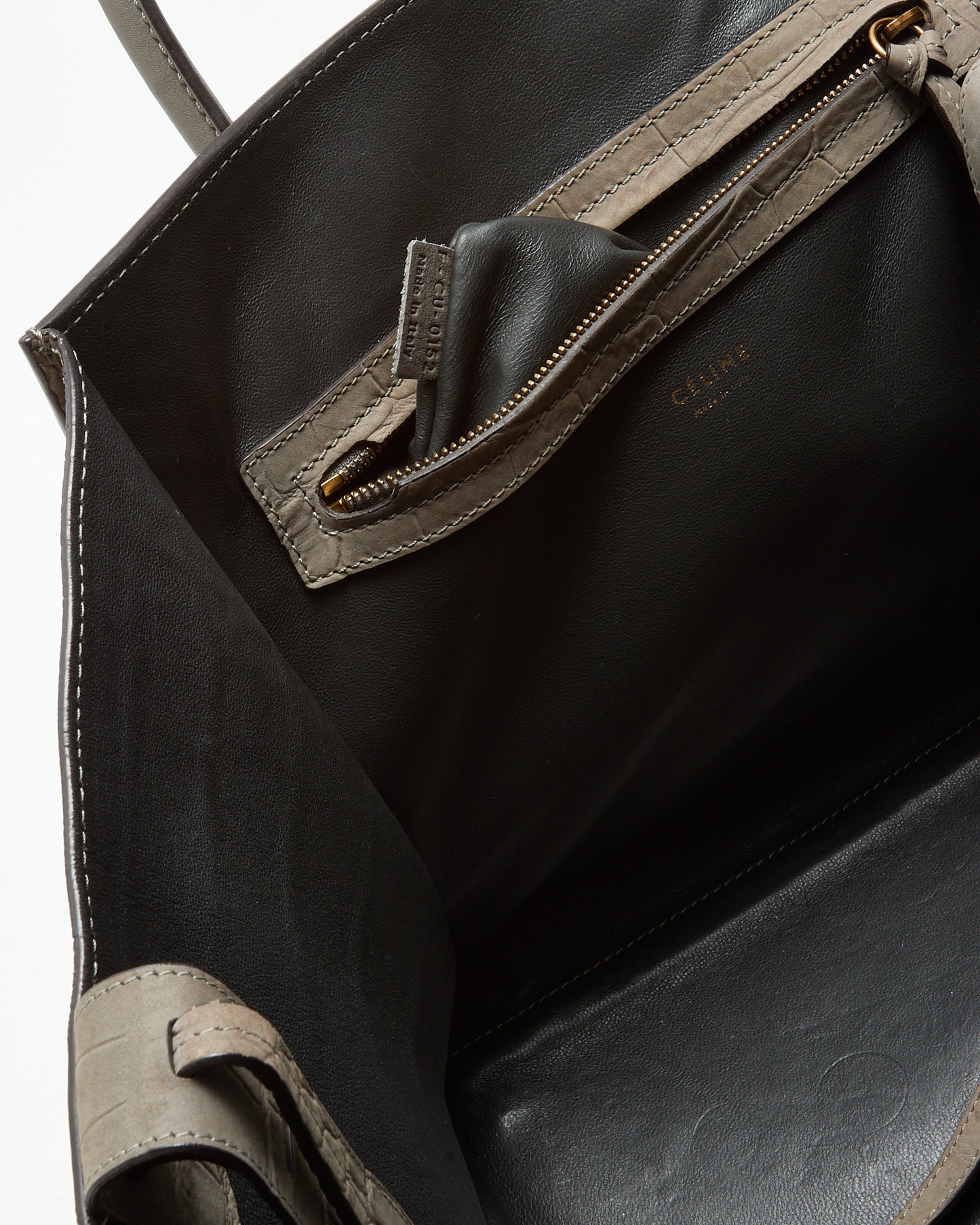 Celine Grey Croc Embossed Stamped Nubuck Suede Phantom Luggage Tote Bag