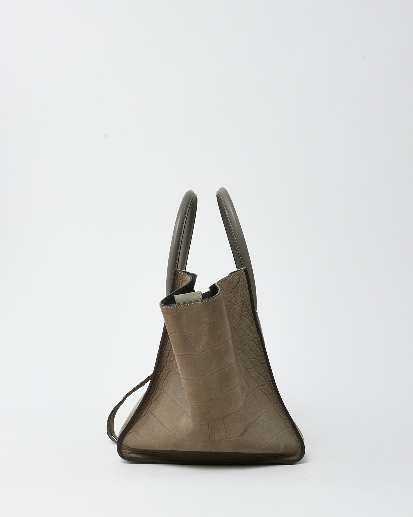 Celine Grey Croc Embossed Stamped Nubuck Suede Phantom Luggage Tote Bag