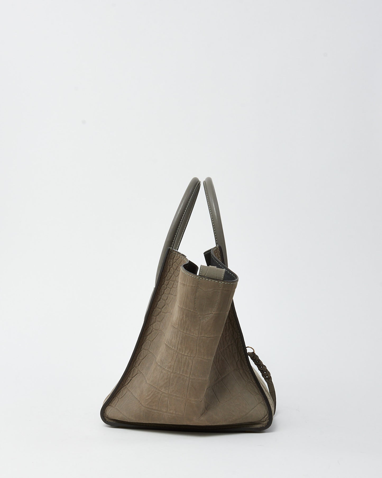 Celine Grey Croc Embossed Stamped Nubuck Suede Phantom Luggage Tote Bag