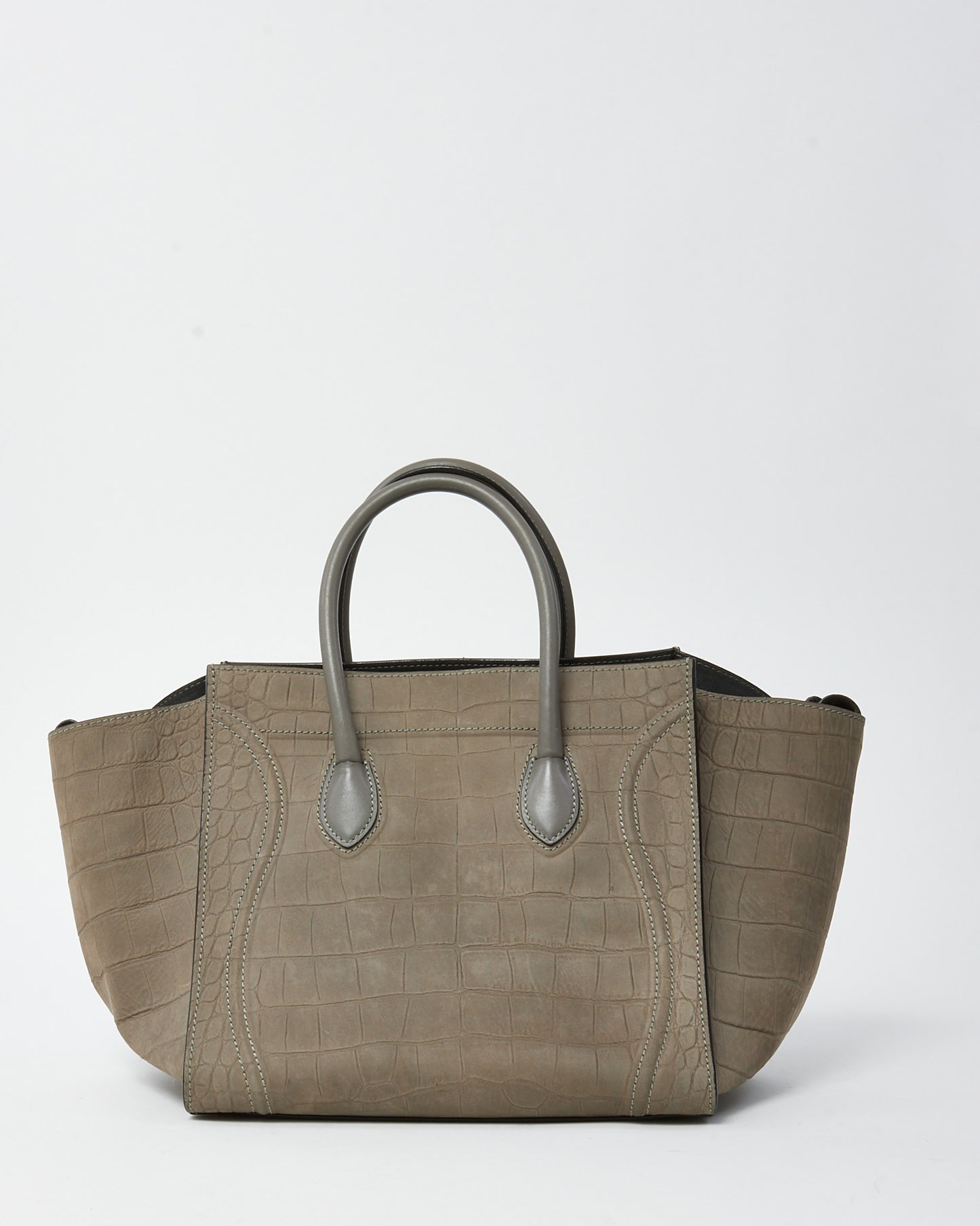 Celine Grey Croc Embossed Stamped Nubuck Suede Phantom Luggage Tote Bag