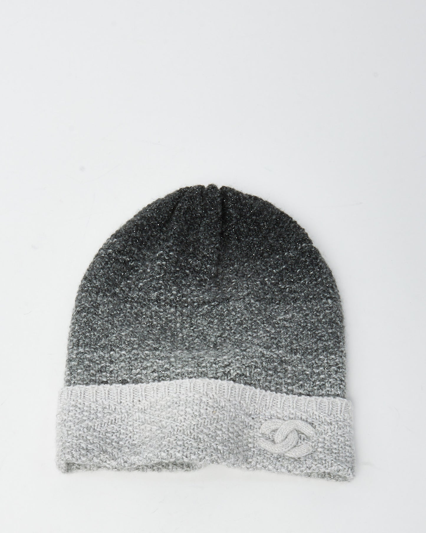 Chanel Grey Ombre Cashmere Knit CC Logo Beanie Hat