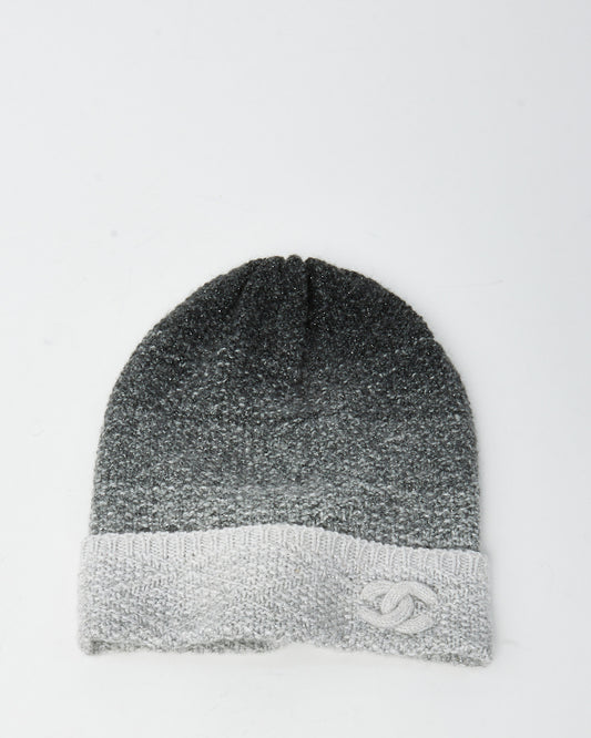 Chanel Grey Ombre Cashmere Knit CC Logo Beanie Hat