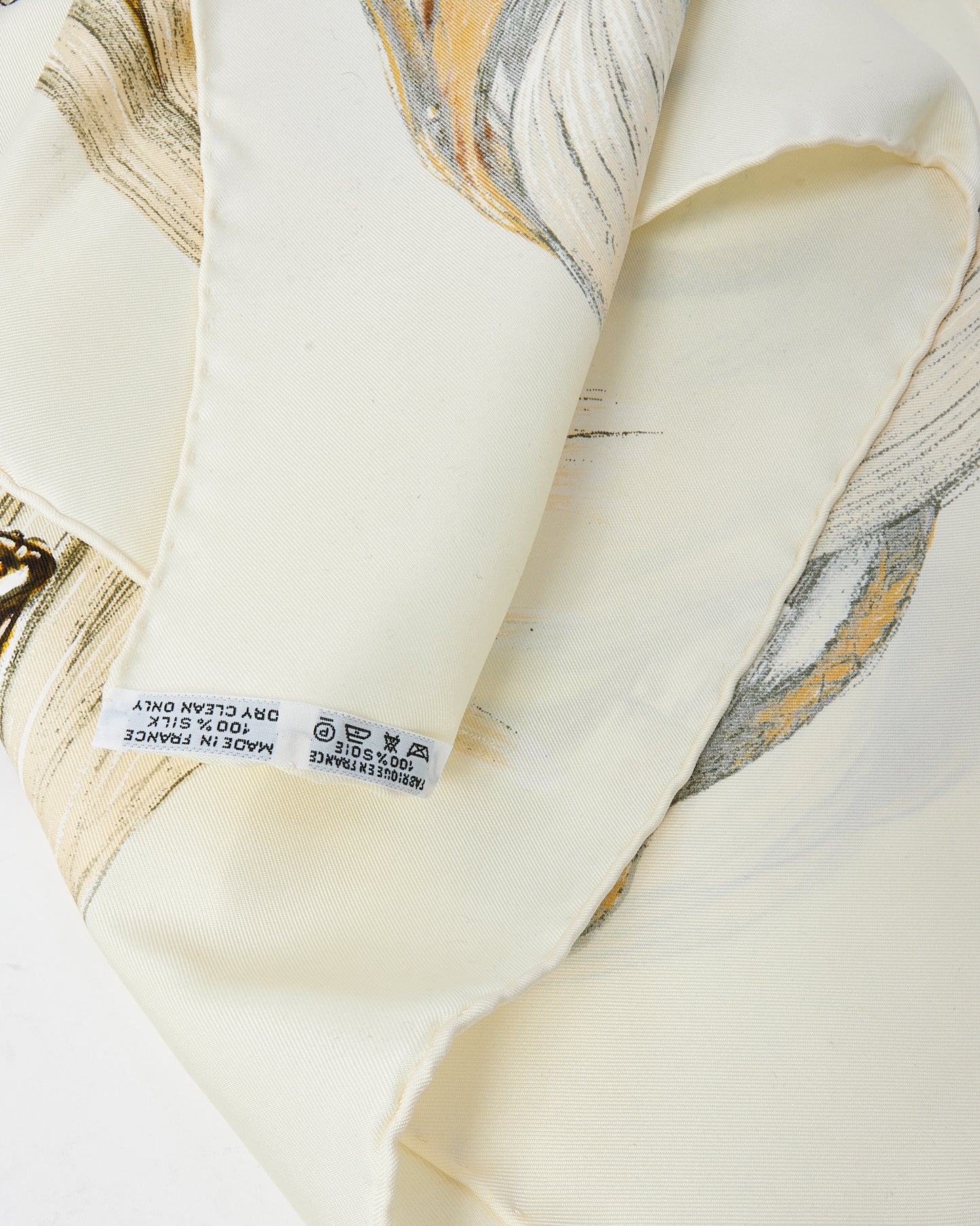 Hermès Beige/Cream/Gold/Brown Multi "A Propos de Bottes" 90cm Silk Scarf