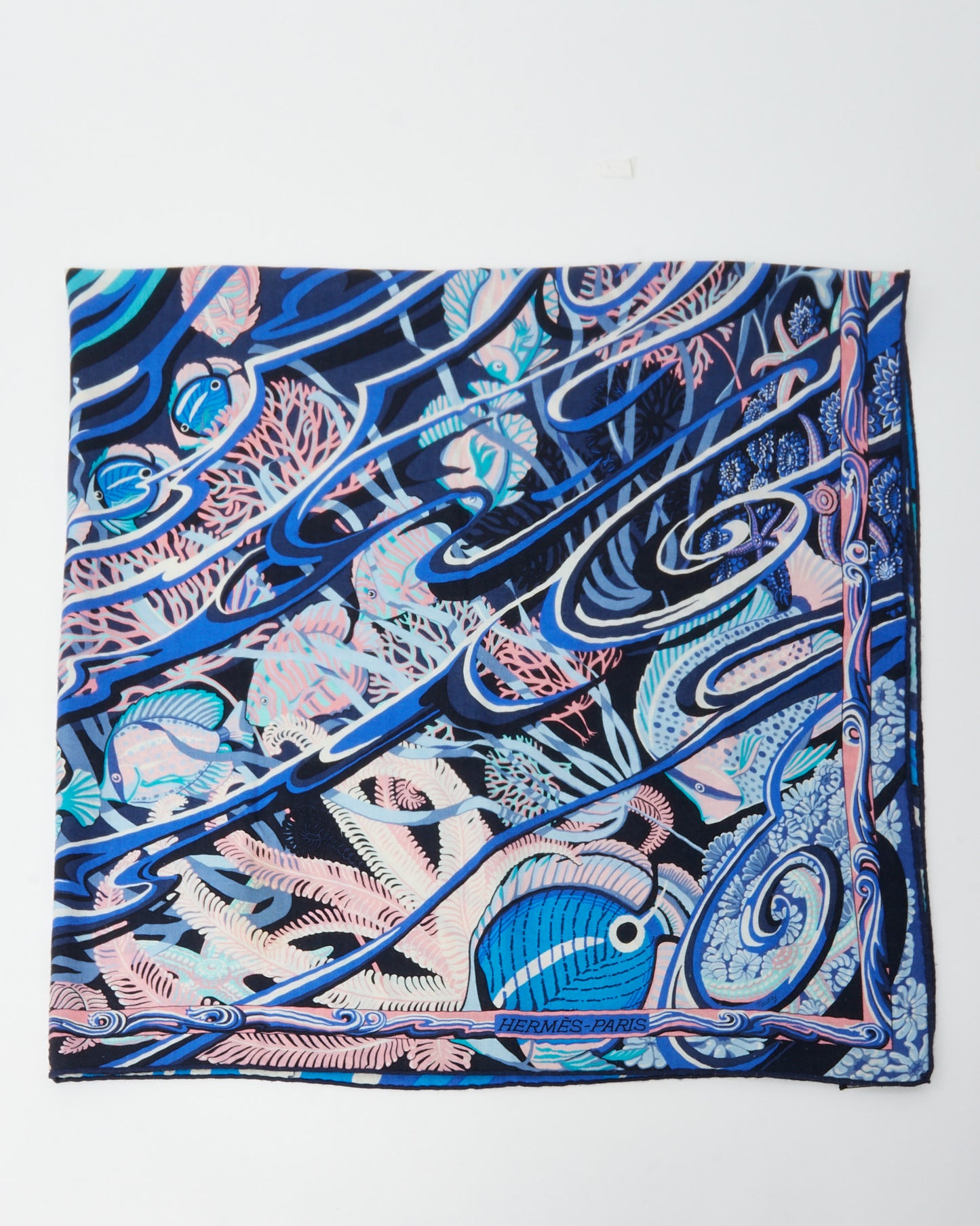 Hermès Blue/Turquoise/Pink/White Multi "De La Mer Au Ciel" Cashmere and Silk 140cm Shawl Scarf