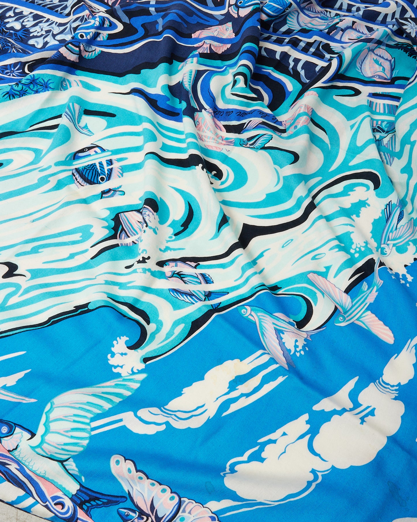 Hermès Blue/Turquoise/Pink/White Multi "De La Mer Au Ciel" Cashmere and Silk 140cm Shawl Scarf