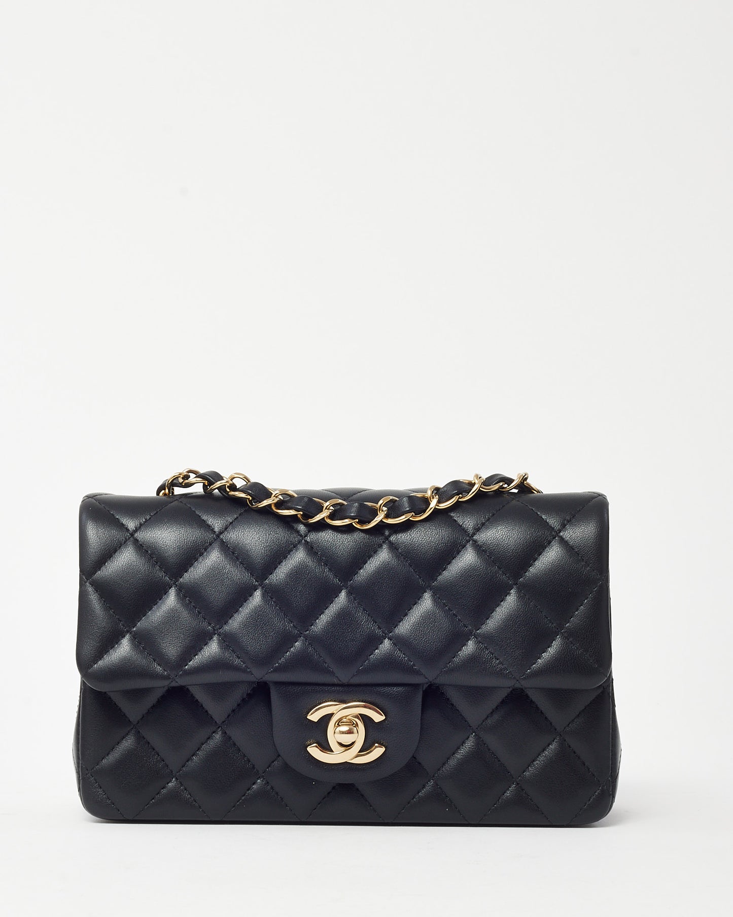 Chanel Black Lambskin Leather Mini Rectangular Flap Bag CGHW