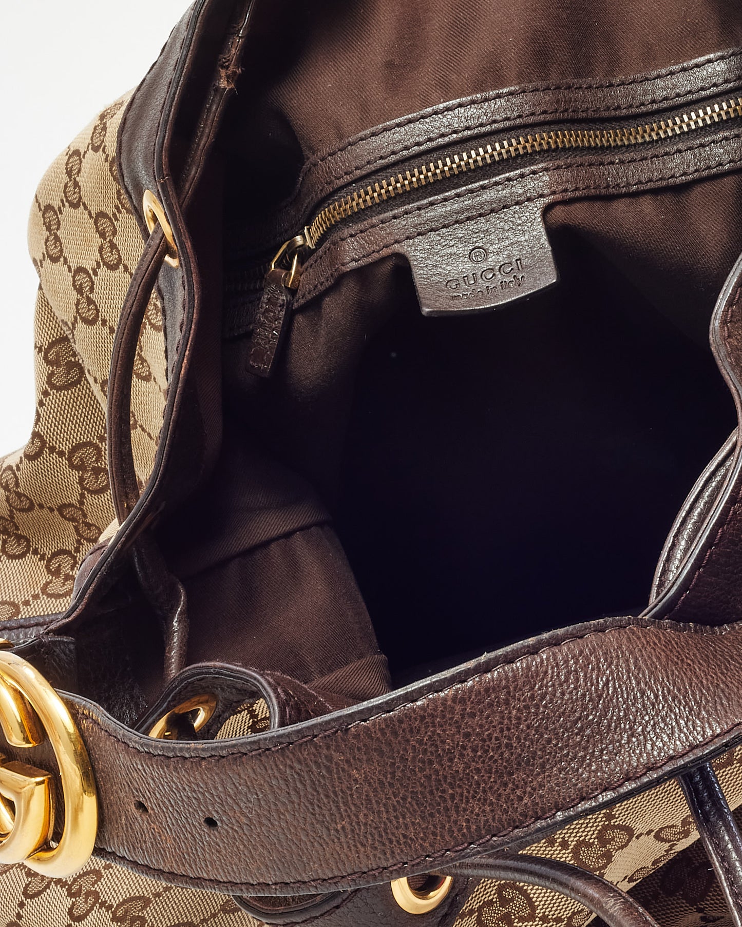 Gucci Beige and Brown GG Monogram Canvas Interlocking G Icon Medium Drawstring Shoulder Bag