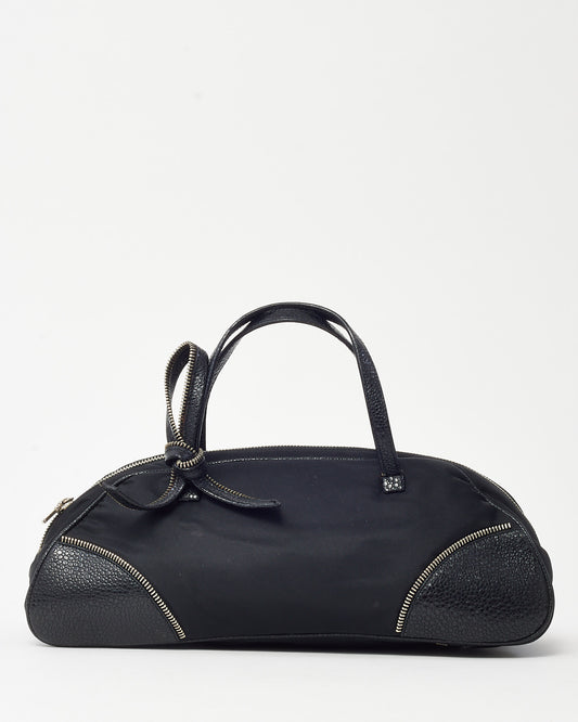 Dior Nylon and Leather Trim 2000's Zipper Bow E/W Bowler Shoulder Bag