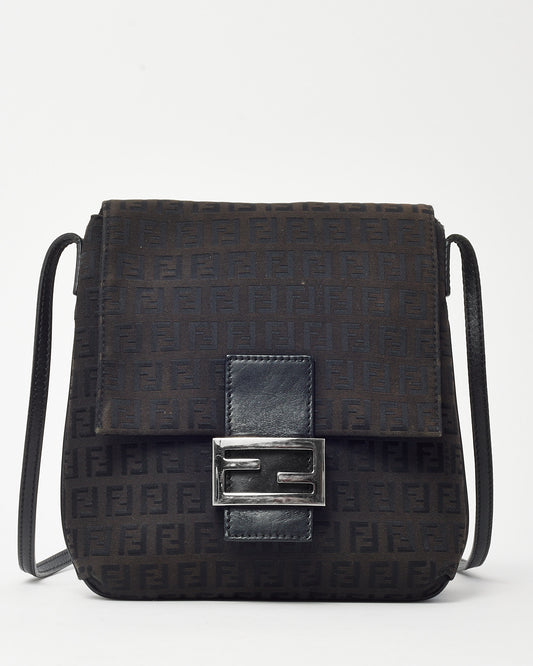 Fendi Dark Brown FF Zucchino Canvas SHW FF Flat Crossbody Bag