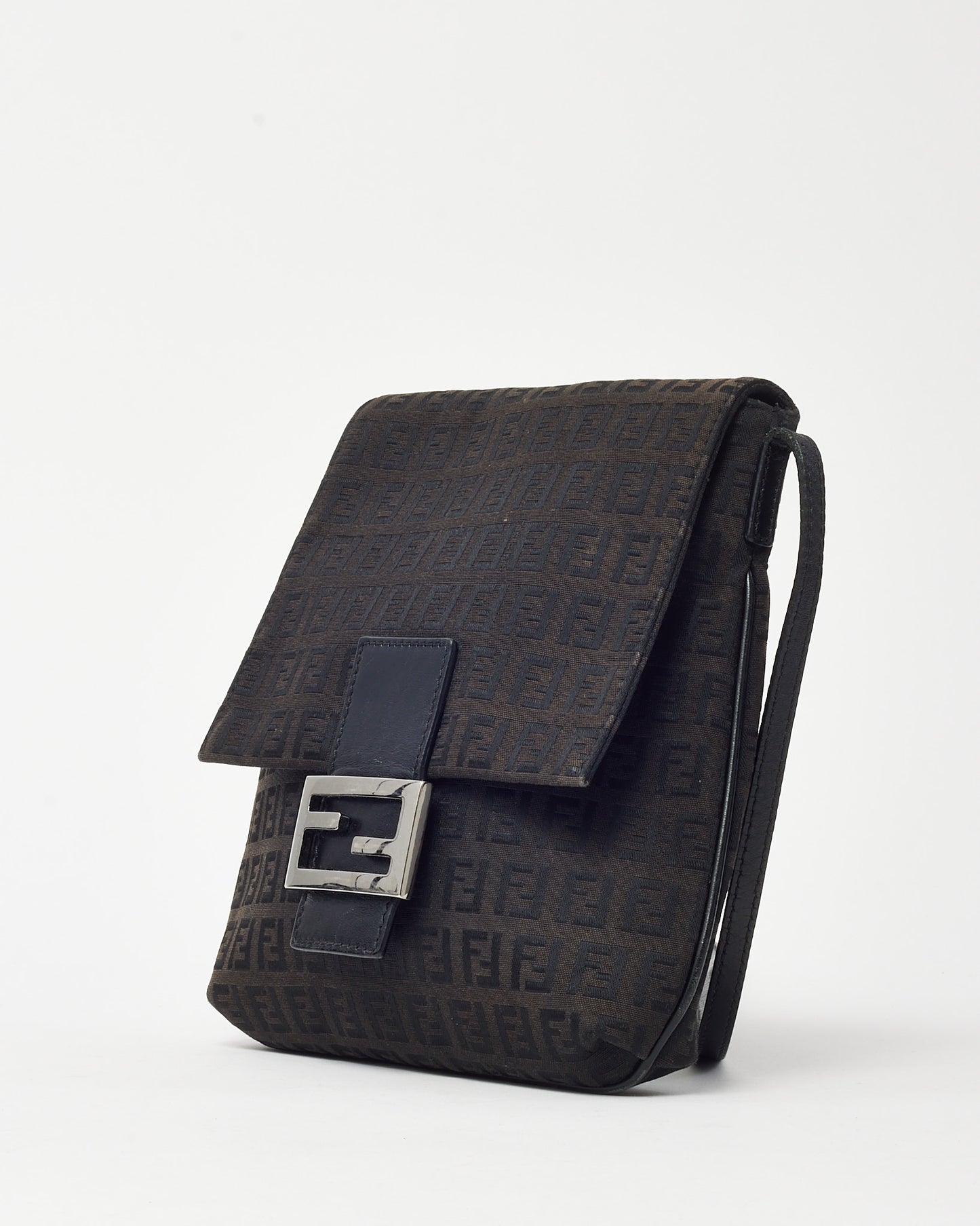 Fendi Dark Brown FF Zucchino Canvas SHW FF Flat Crossbody Bag