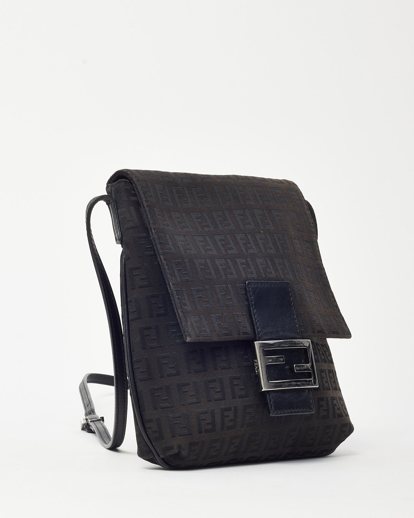 Fendi Dark Brown FF Zucchino Canvas SHW FF Flat Crossbody Bag