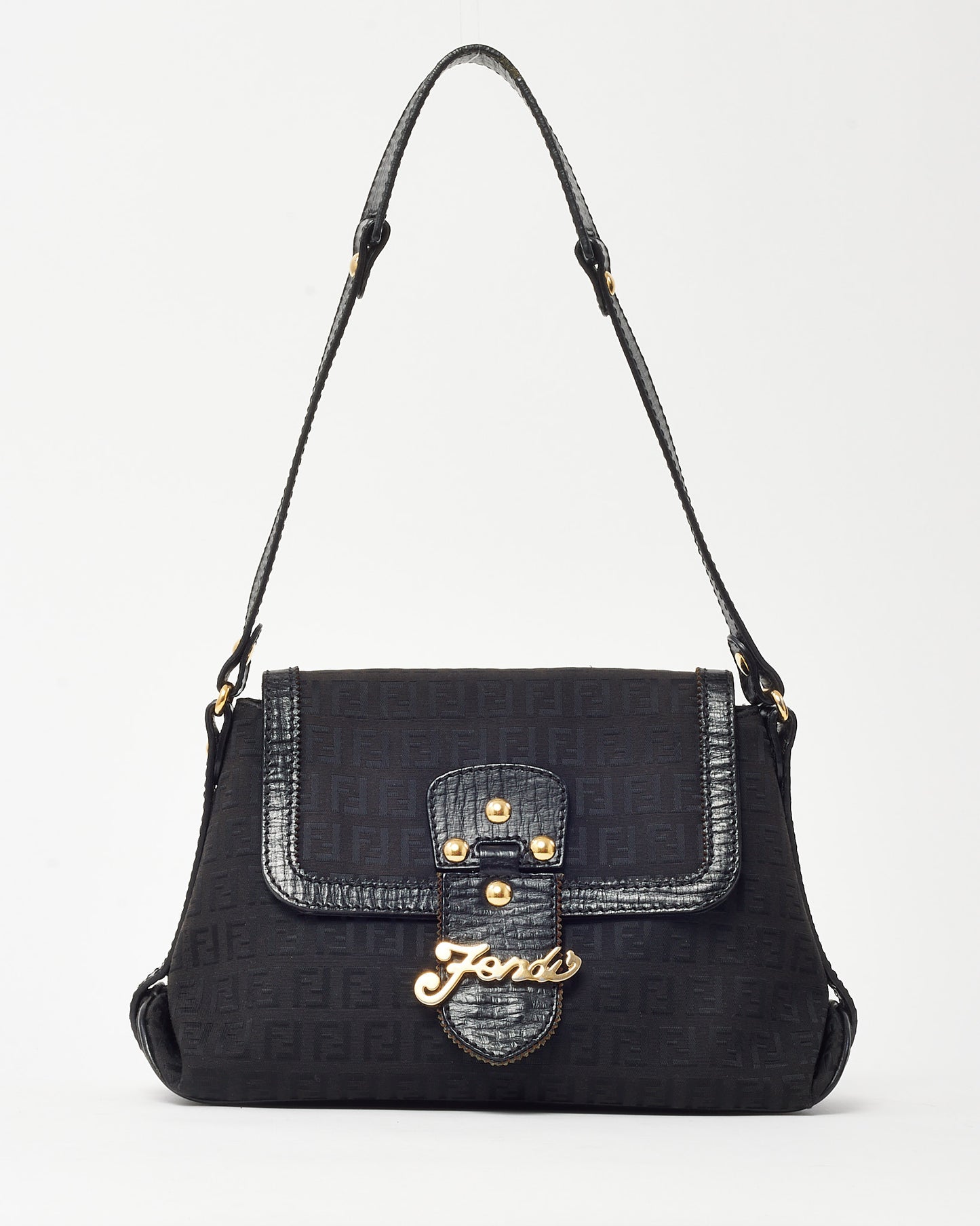 Fendi Black FF Zucchino Canvas GHW Fendi Logo Shoulder Bag