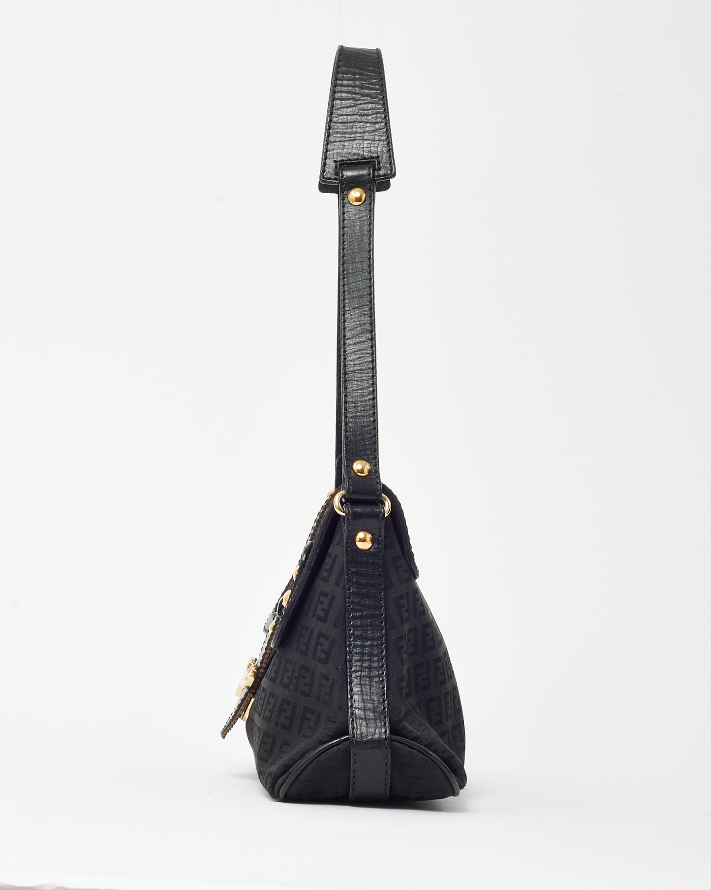 Fendi Black FF Zucchino Canvas GHW Fendi Logo Shoulder Bag