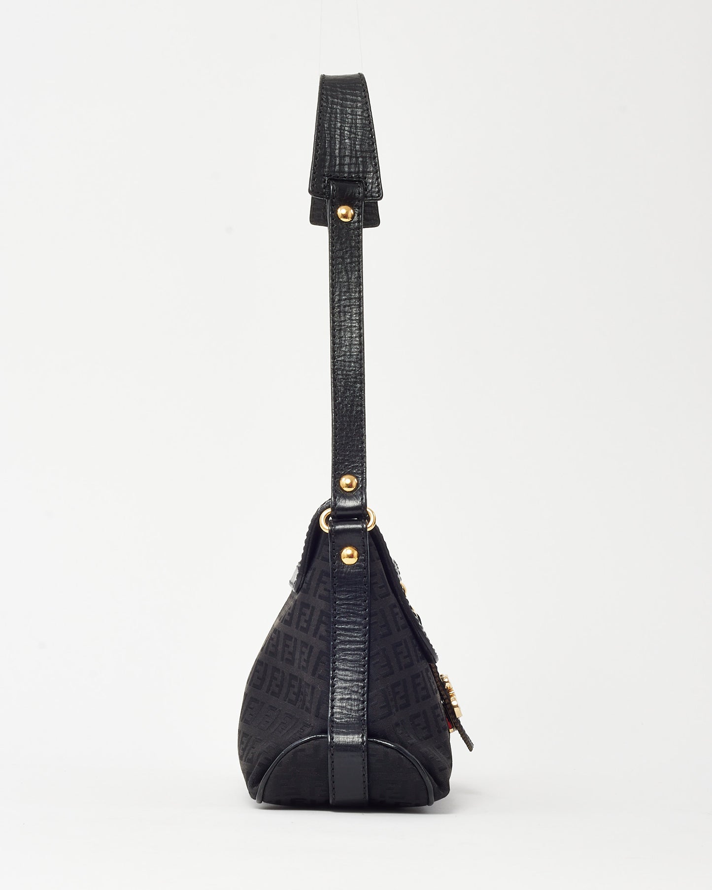 Fendi Black FF Zucchino Canvas GHW Fendi Logo Shoulder Bag