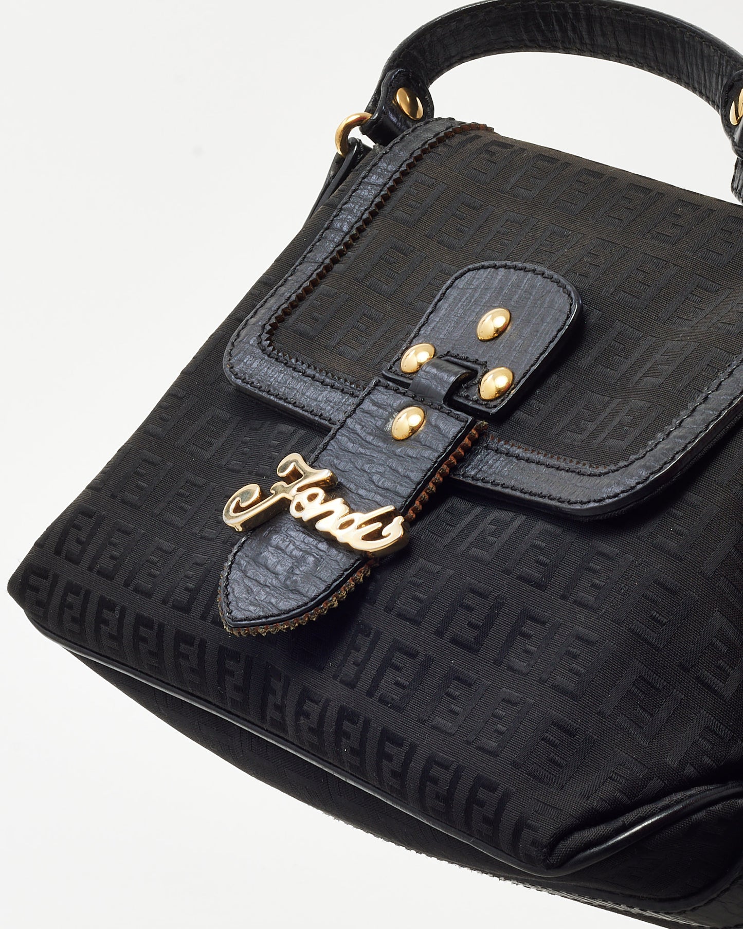 Fendi Black FF Zucchino Canvas GHW Fendi Logo Shoulder Bag