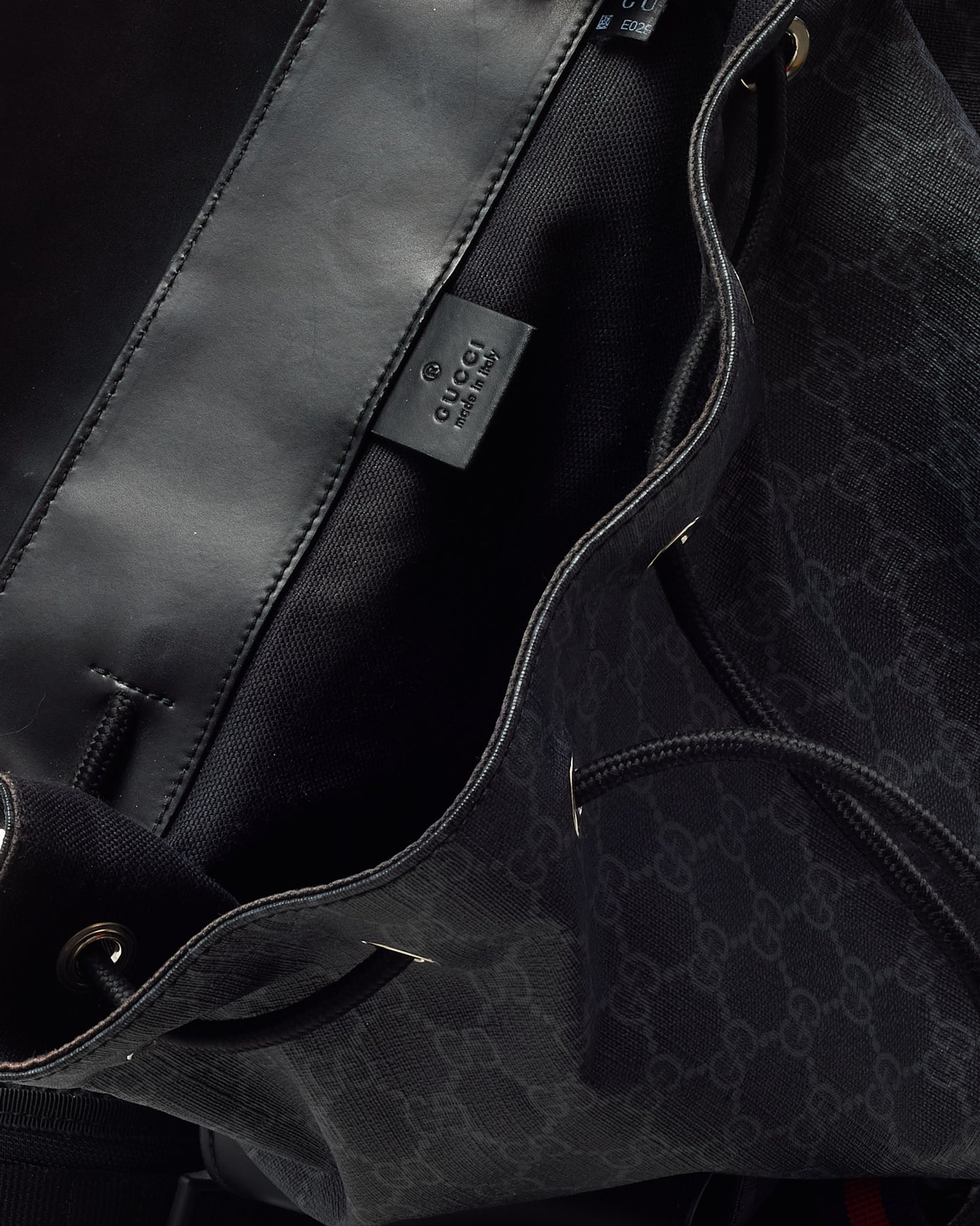 Gucci Black Soft Calfskin and Monogram GG Supreme Canvas Web Double Buckle Backpack