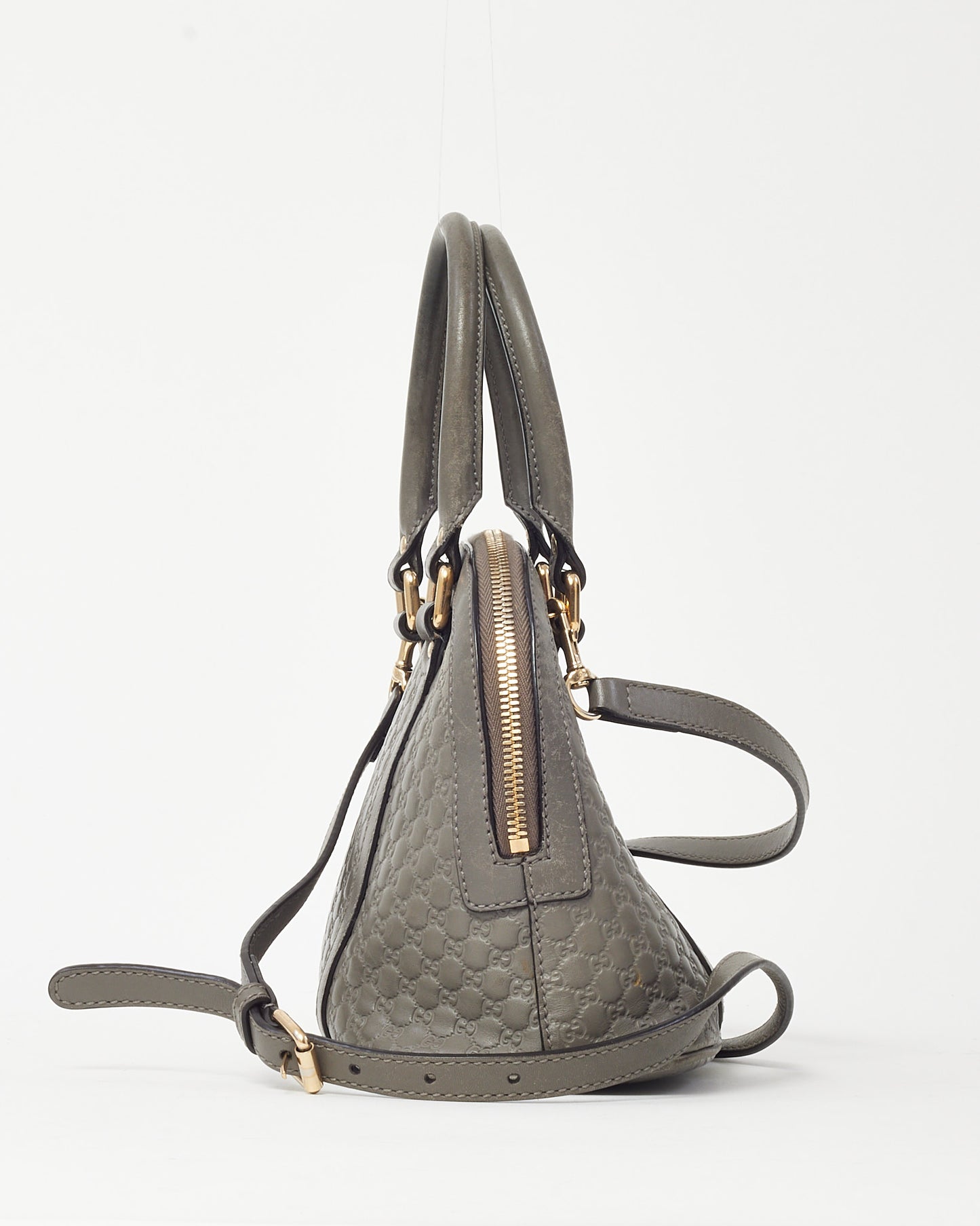 Gucci Grey Micro Guccissima Leather Mini Dome Crossbody Bag with Strap