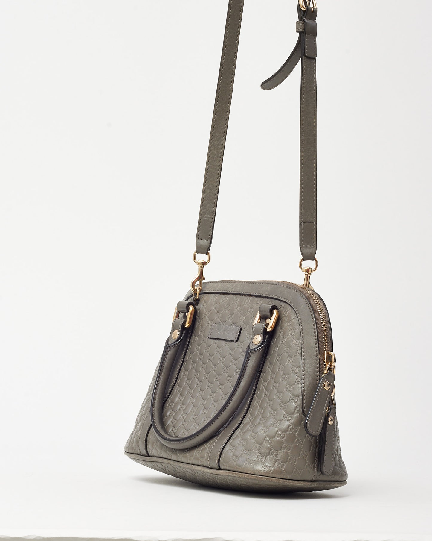 Gucci Grey Micro Guccissima Leather Mini Dome Crossbody Bag with Strap