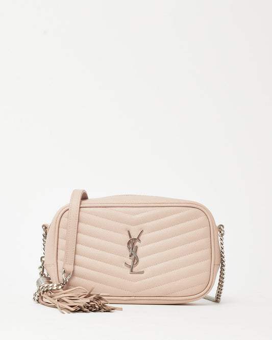 Saint Laurent Dusty Pink Chevron Grain De Poudre YSL Mini Lou Chain Crossbody Bag SHW