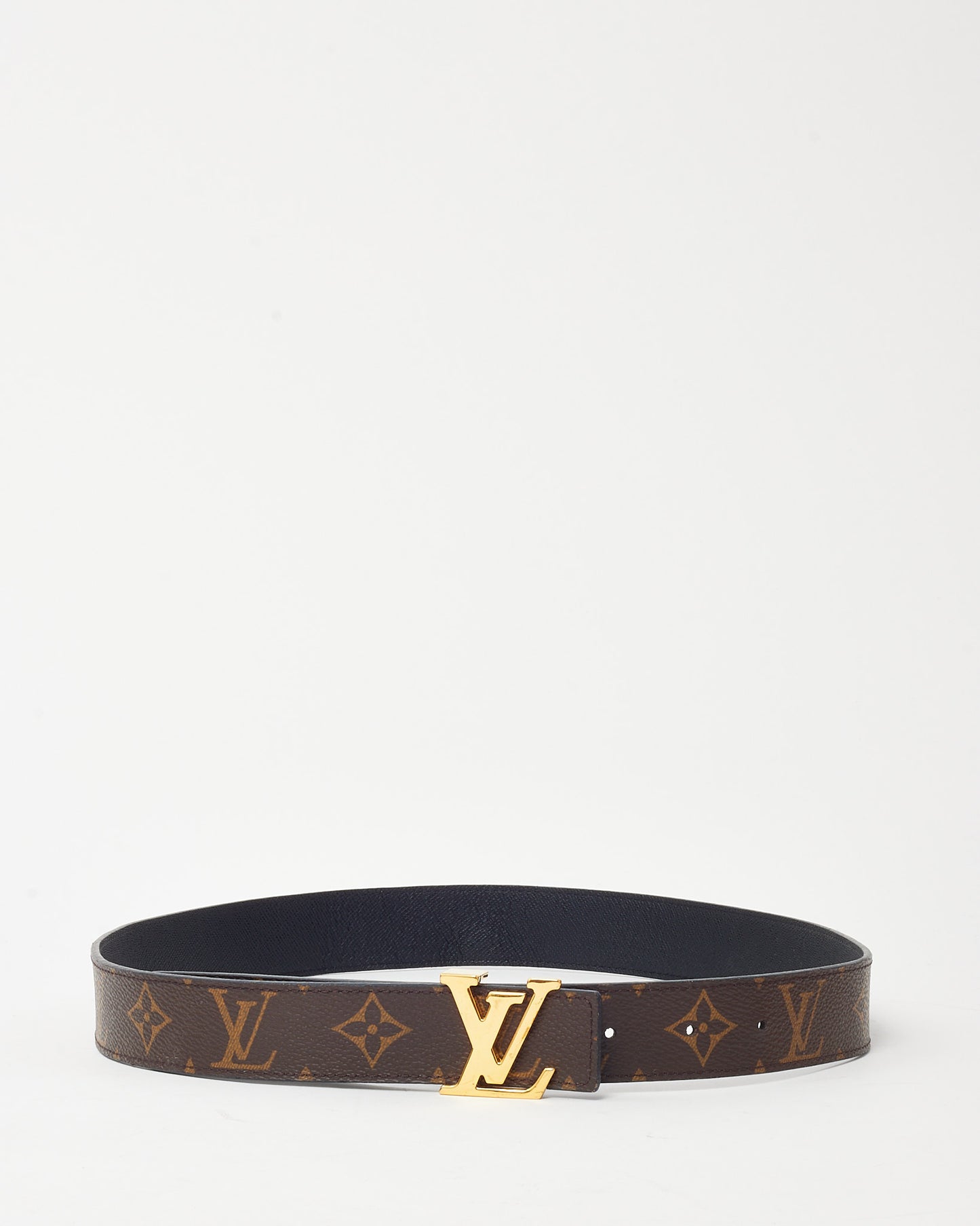 Louis Vuitton Black Grained Calf Leather and Monogram Canvas Reversible GHW LV Initiales 30MM Belt - 80