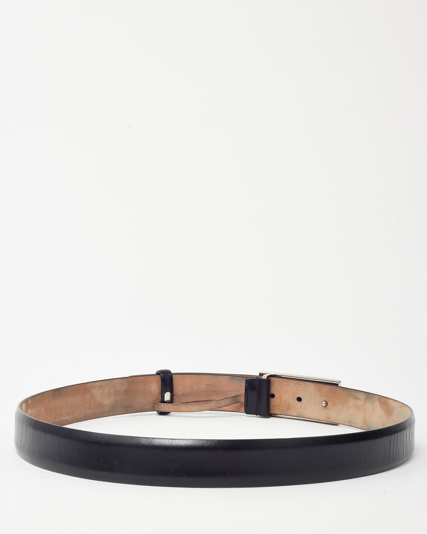 Gucci Black Leather Silver Interlocking GG Square Black Plate Buckle Belt - 90/36