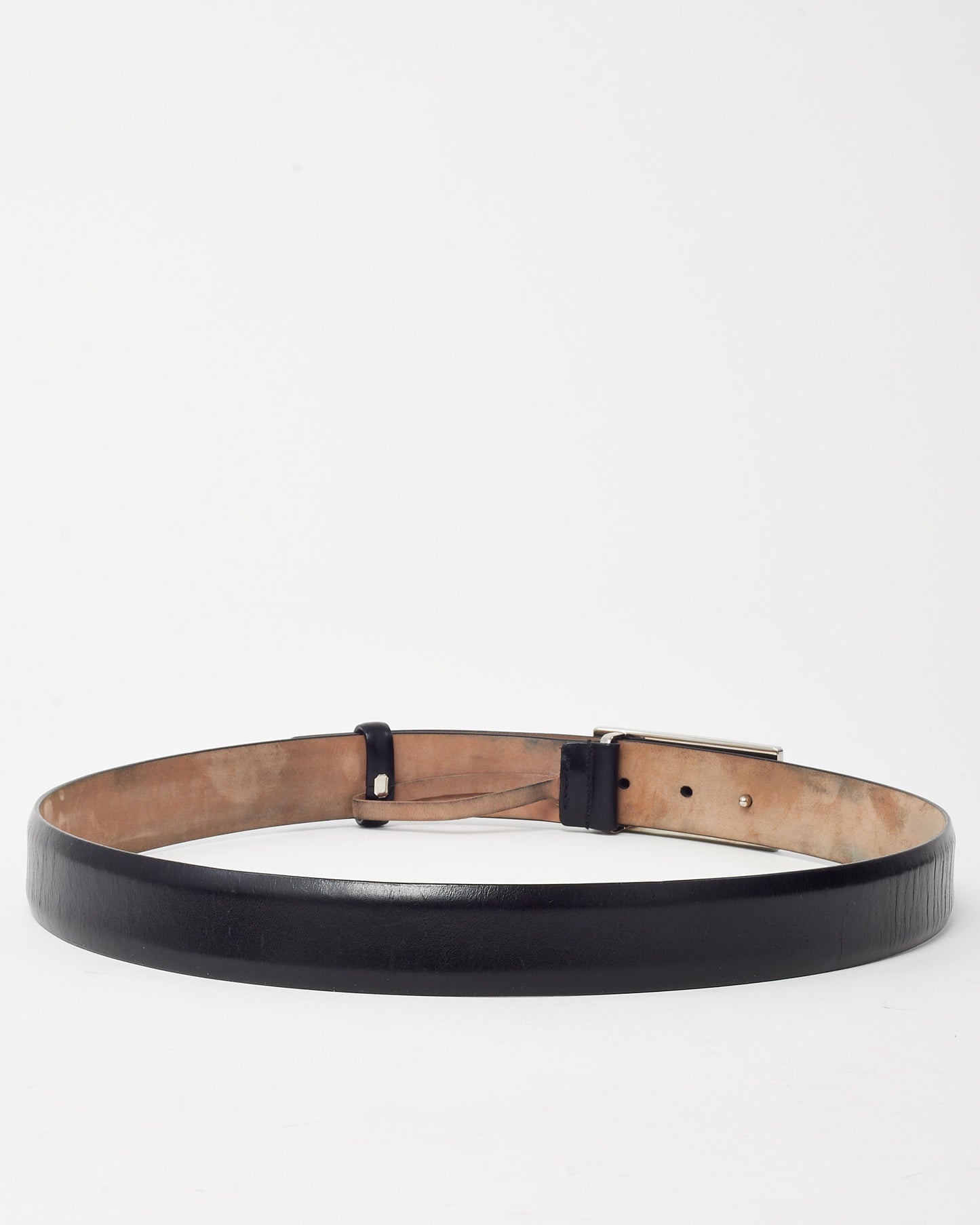 Gucci Black Leather Silver Interlocking GG Square Black Plate Buckle Belt - 90/36