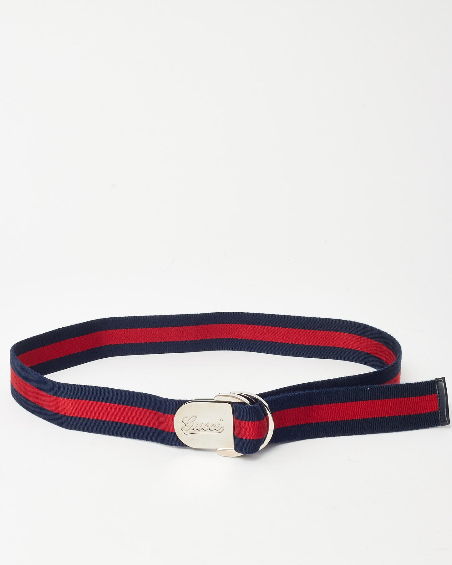 Gucci Navy and Red Web Stripe Canvas SHW D-Ring Buckle Belt - 90/36