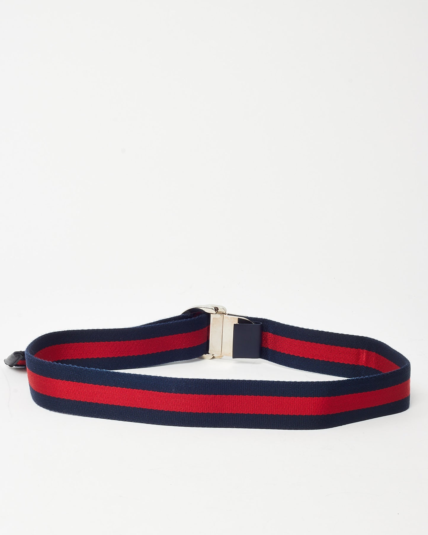 Gucci Navy and Red Web Stripe Canvas SHW D-Ring Buckle Belt - 90/36