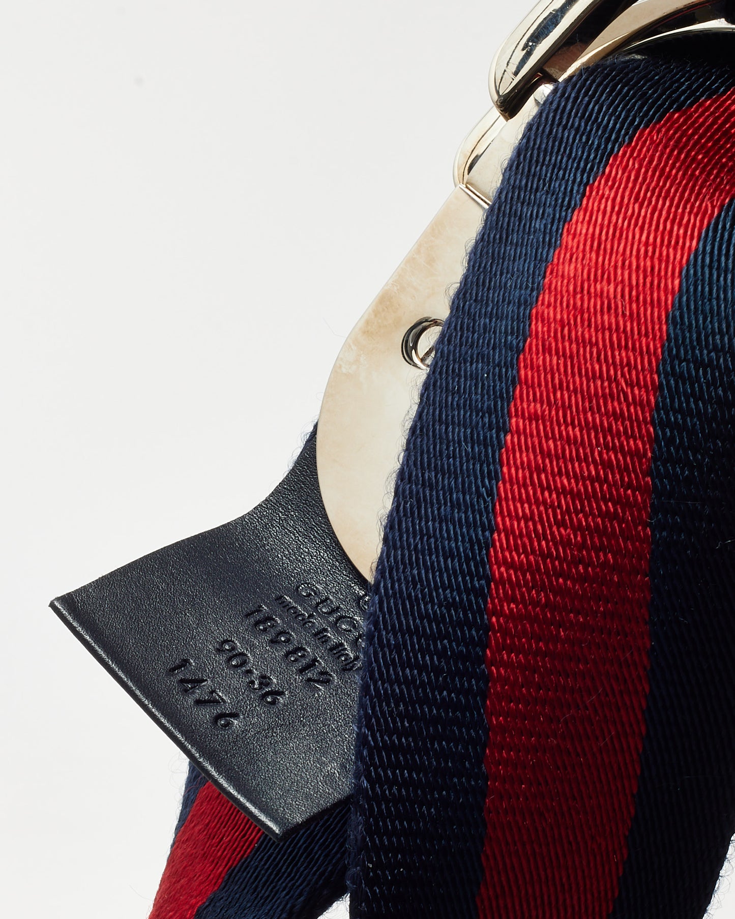 Gucci Navy and Red Web Stripe Canvas SHW D-Ring Buckle Belt - 90/36