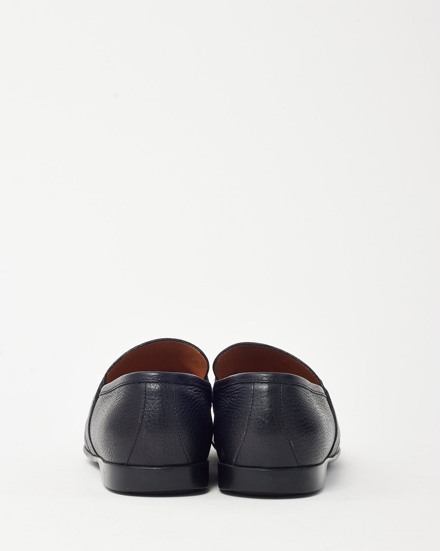 Gucci Men's Black Pebbled Leather Web Horsebit Square Toe Loafers - 10.5 MEN