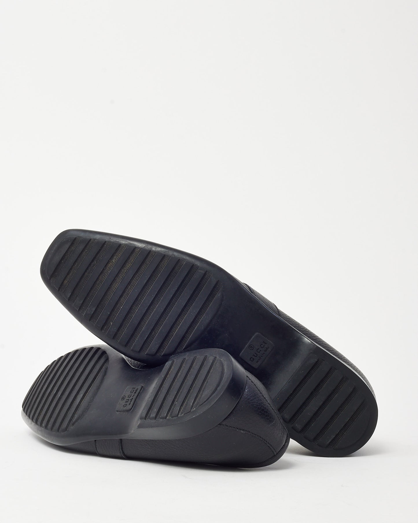 Gucci Men's Black Pebbled Leather Web Horsebit Square Toe Loafers - 10.5 MEN