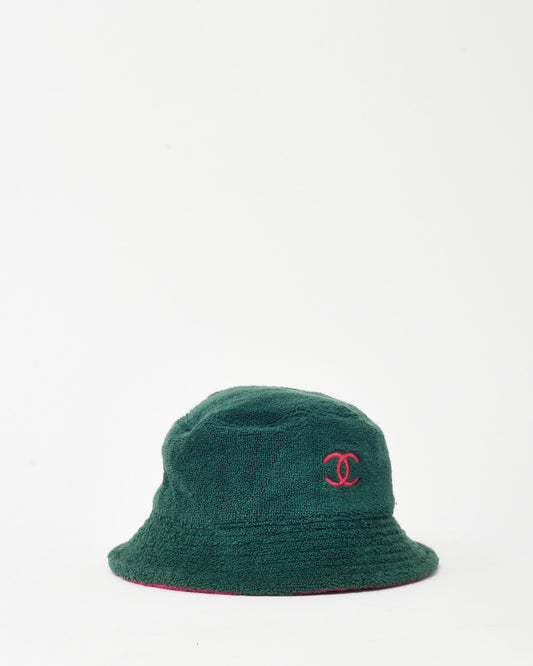 Chanel Green and Pink CC Logo Terry Cloth Bucket Hat - M