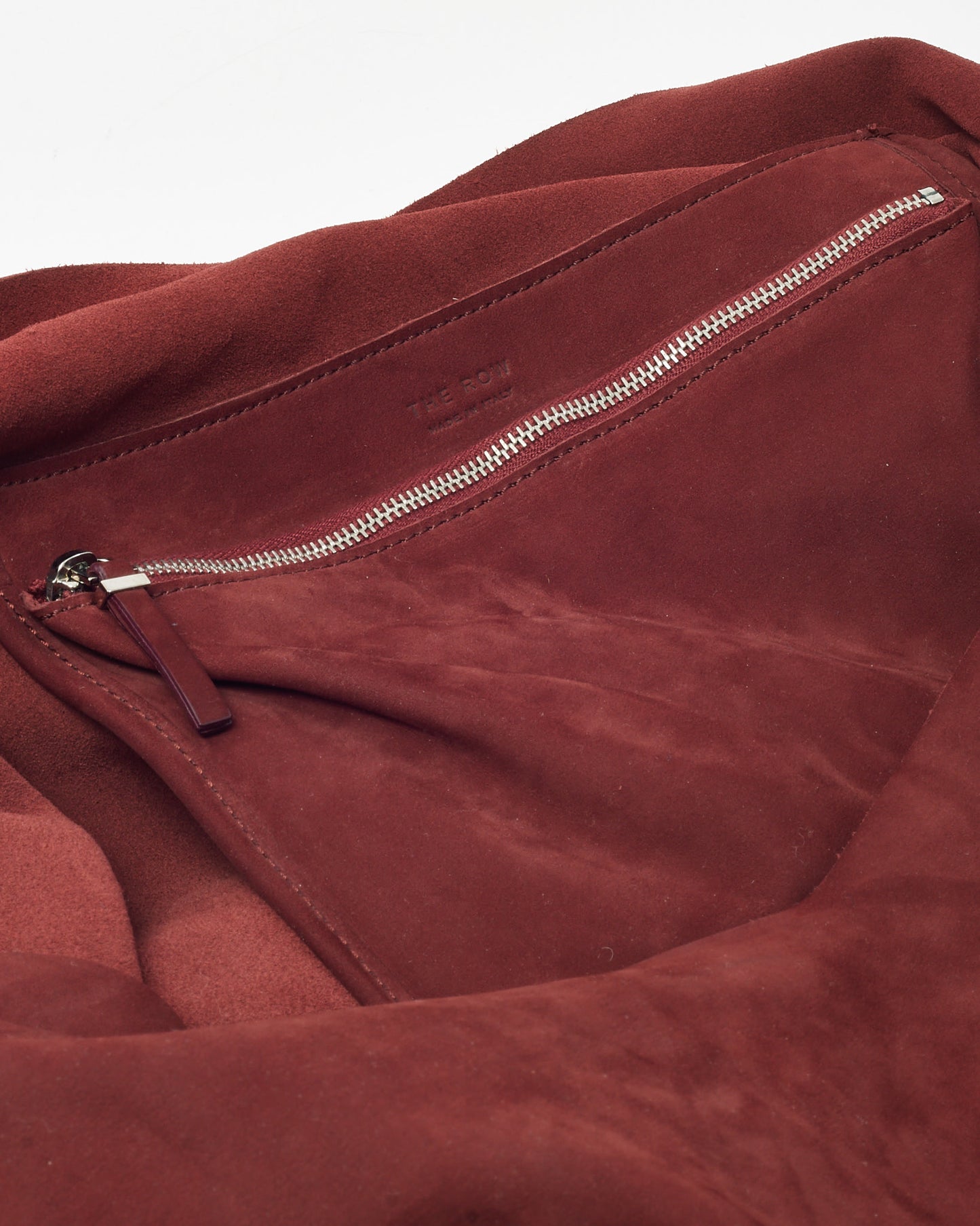 The Row Burgundy Suede Double Knot Bindle Hobo Shoulder Bag