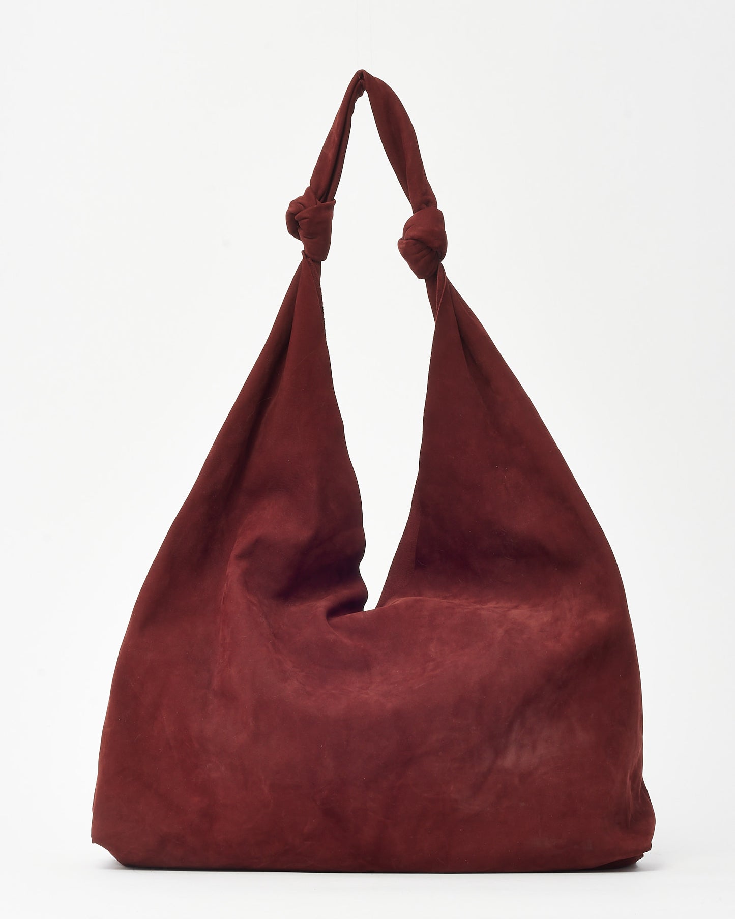 The Row Burgundy Suede Double Knot Bindle Hobo Shoulder Bag