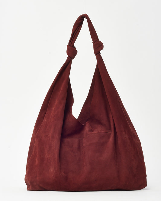 The Row Burgundy Suede Double Knot Bindle Hobo Shoulder Bag