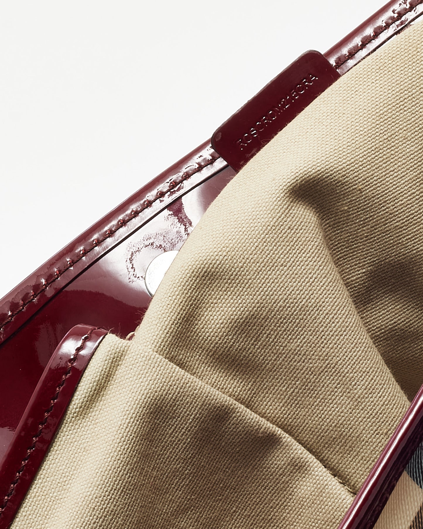 Burberry Red Patent Trim and Beige Nova Check Coated Canvas Heart Tote Bag