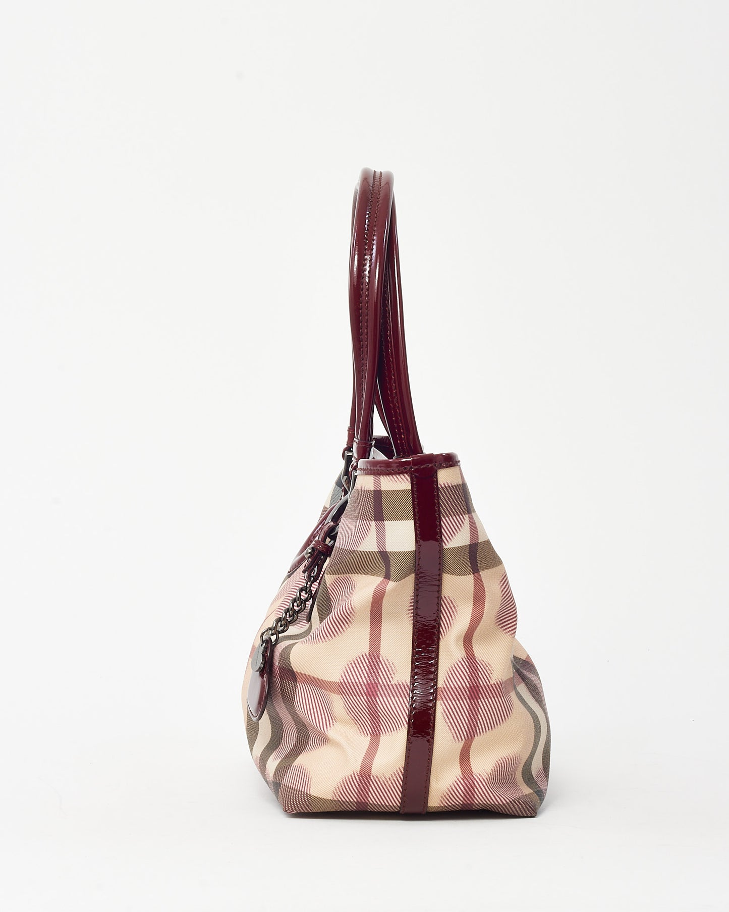 Burberry Red Patent Trim and Beige Nova Check Coated Canvas Heart Tote Bag