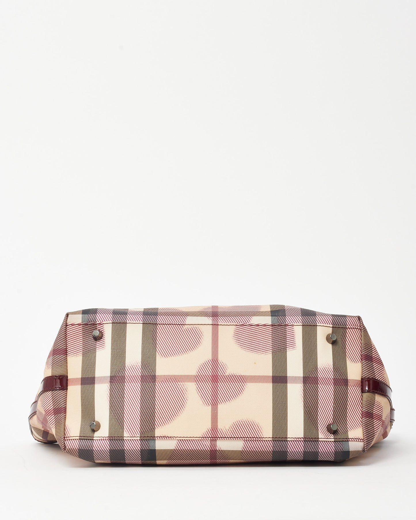 Burberry Red Patent Trim and Beige Nova Check Coated Canvas Heart Tote Bag