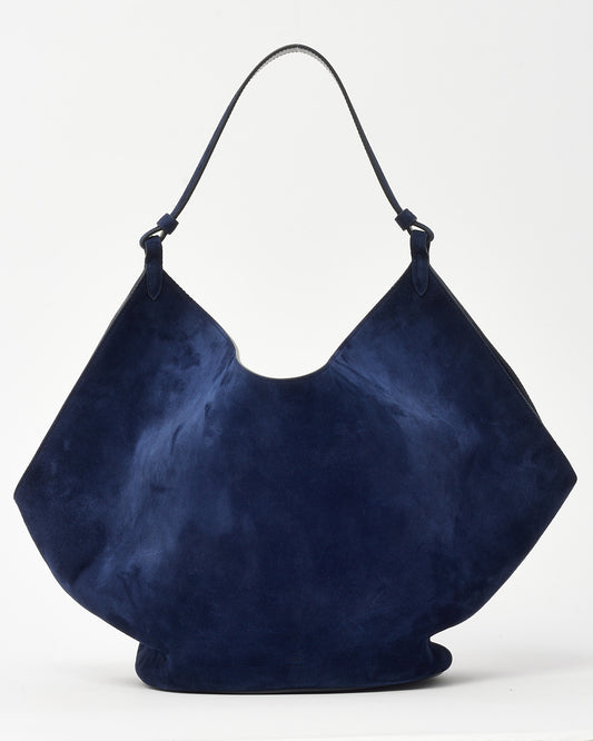 Khaite Navy Suede Medium Lotus Shoulder Bag