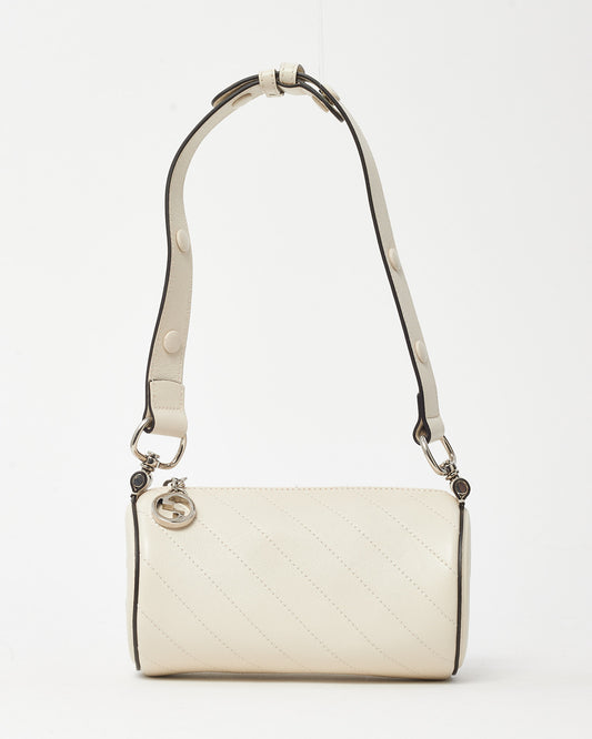 Gucci White Diagonal Quilted Calfskin Leather GG Blondie Mini Barrel Shoulder Bag