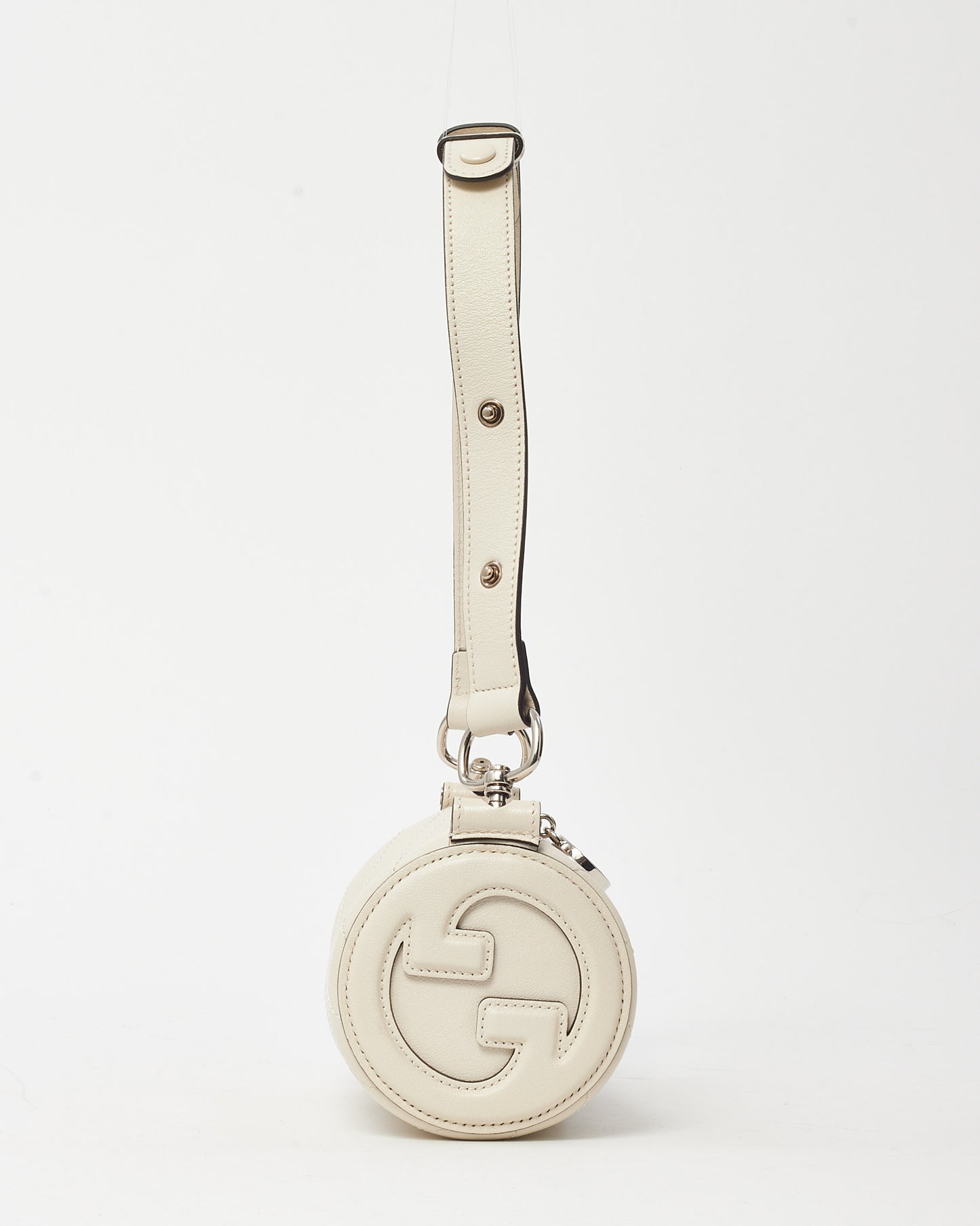 Gucci White Diagonal Quilted Calfskin Leather GG Blondie Mini Barrel Shoulder Bag