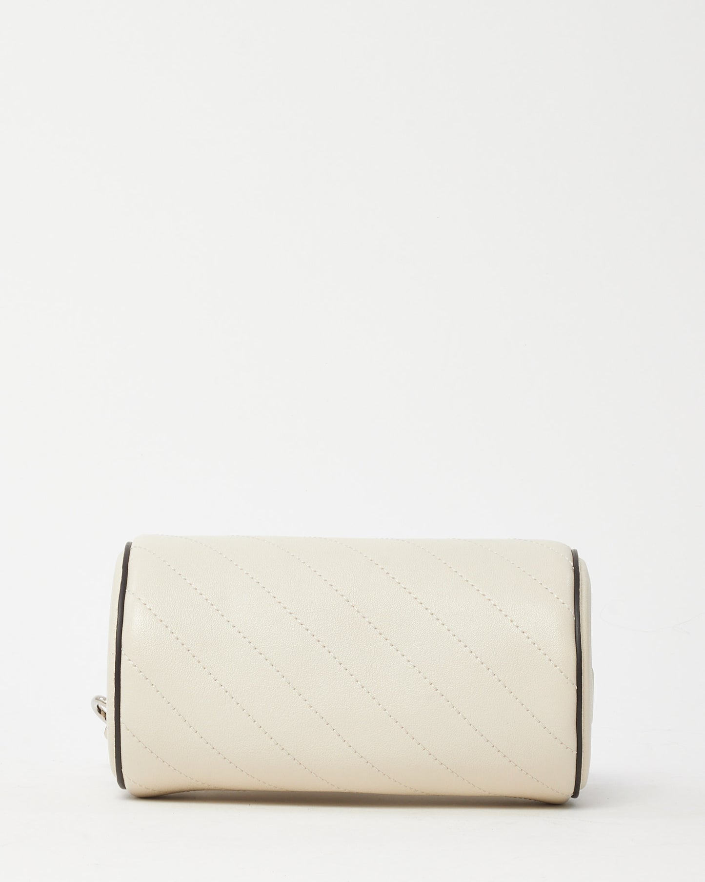 Gucci White Diagonal Quilted Calfskin Leather GG Blondie Mini Barrel Shoulder Bag