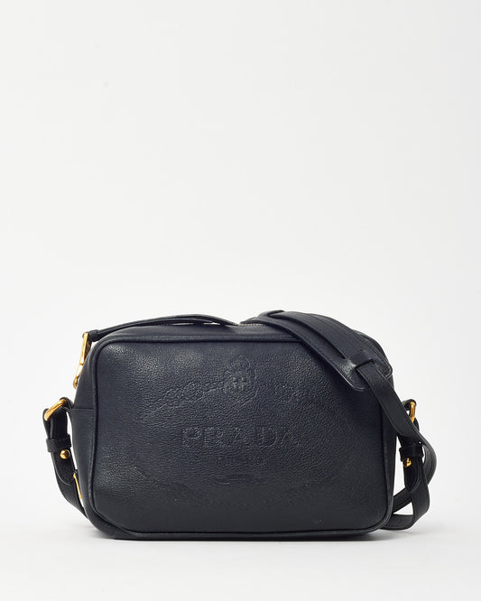 Prada Black Grained Leather Logo Embossed Camera Bag