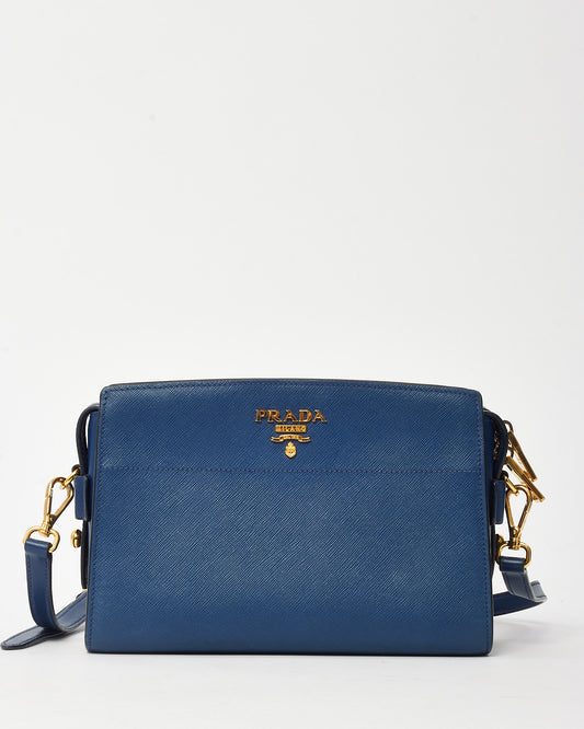 Prada Blue Saffiano and City Calf Leather Esplanade Crossbody Bag