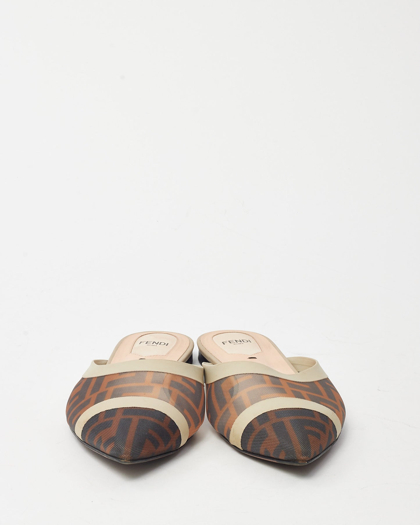 Fendi Brown FF Zucca Mesh Pointed Toe Flat Mules - 40